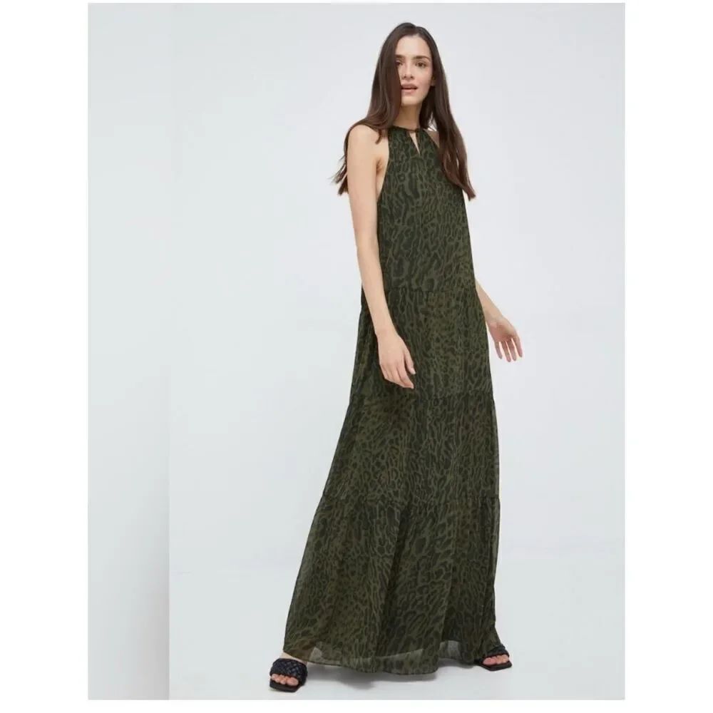 Ralph Lauren Ocelot-print crinkle georgette halter dress Olive Leopard Print Max